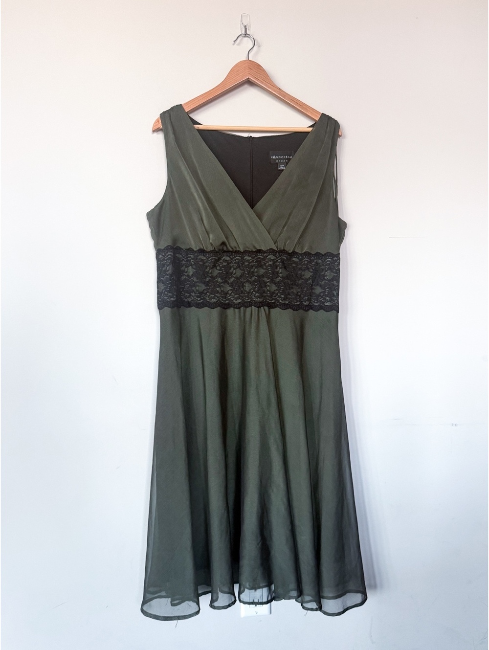 Connected Woman Y2K Dress Wedding Guest 16W Babydoll Green Lace Trim Whimsigoth